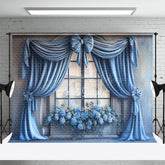 Lofaris Elegant Blue Curtain Window Photography Backdrop